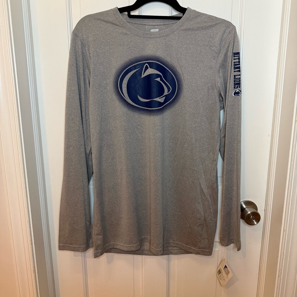 Gray Long Sleeve Penn State Tee with Iconic Logo